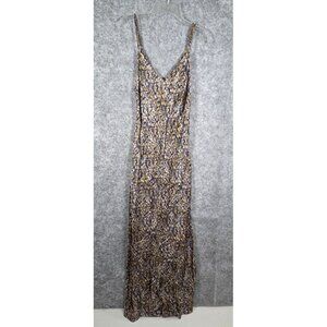 Caballero Women's Sleeveless Maxi Slip Dress Multi Color Blue Gold Size M